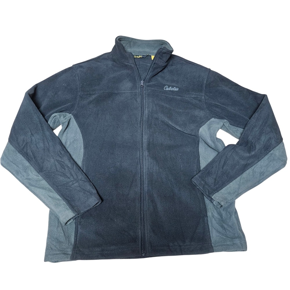 Cabelas Mens Full Zip Fleece Jacket Charcoal Gray Colorblock Mock Neck Small